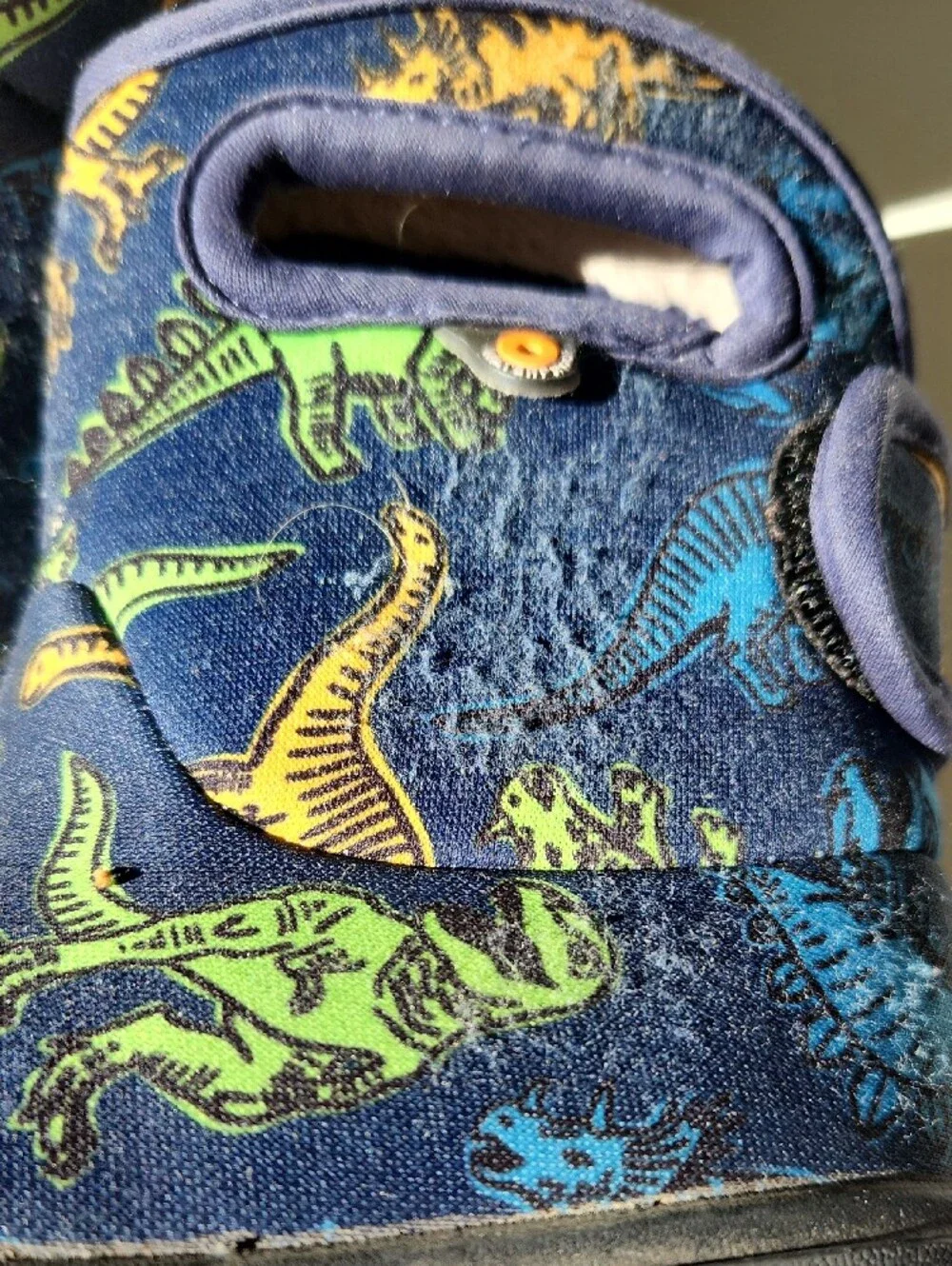 Bogs Navy Kids Rain Boots with Green & Yellow Dino Print